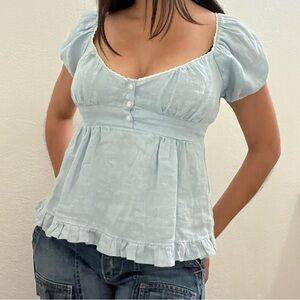 Brandy Melville John Galt light baby blue coquette babydoll shirt top